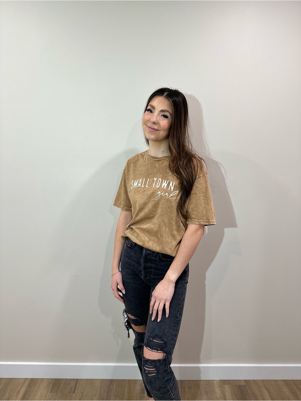Small Town Girl Relaxed Crewneck Tee in Tan